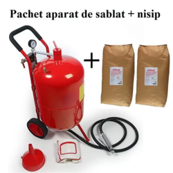 -Pachet4 - Aparat de Sablat 40 litri - EXTERIOR + 2 saci de Nisip Quartos 0,3-0,7mm - 70 Kg